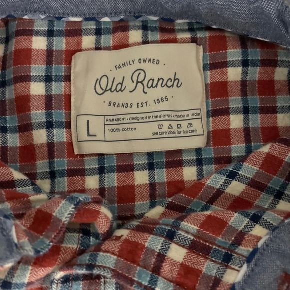 Old Ranch Men’s Flannel Plaid Button Up Shirt Size Large Rust Multi Colour - Picture 4 of 9